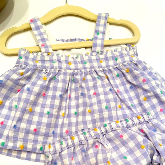 Gap , gingham plaid lavender top bloomer headband set, 12-18 months - Picture 3 of 8